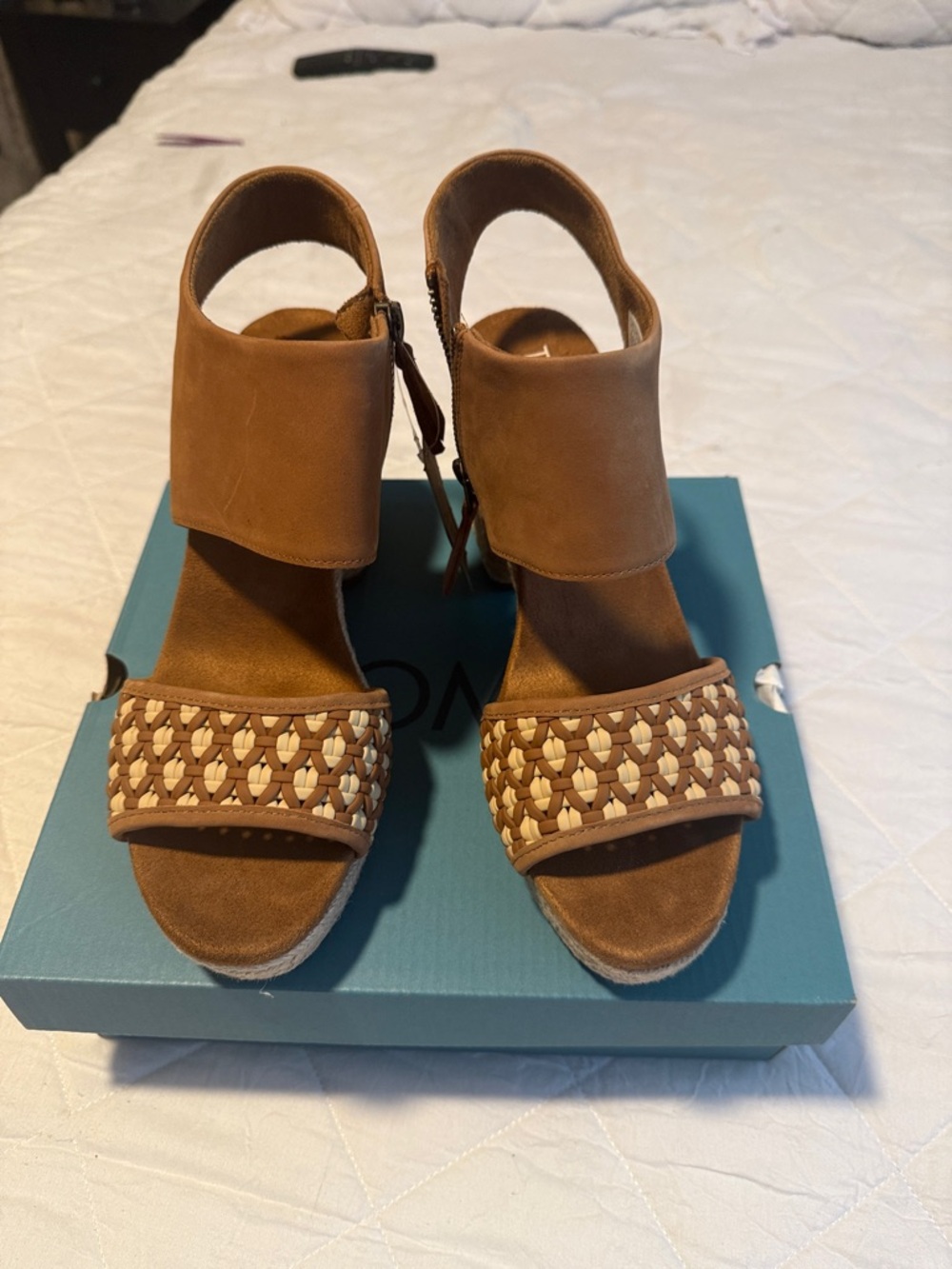 Toms Brown Woven Front Block Heel Sandals